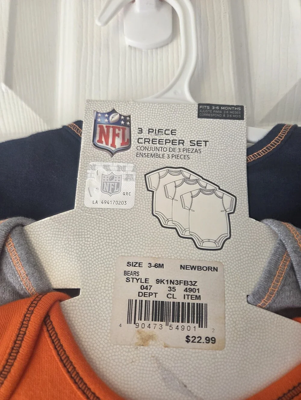 Chicago Bears Bodysuit 3pc Set 0-3M, 3-6M NFL Football Short Sleeves NWT